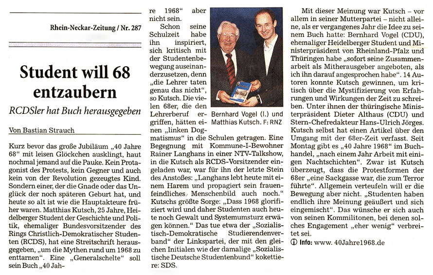 Zeitungsartikel Rhein-Neckar-zeitung